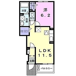 シャルマンII 1階1LDKの間取り