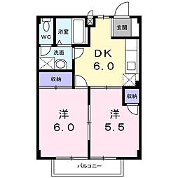 ソレーユソシアA 2DKの間取図画像