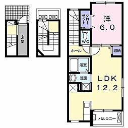 カーサプラシード 1LDKの間取図画像