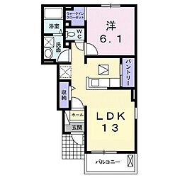 ベルフルール 1LDKの間取図画像