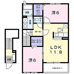 ルサルカ　Ｂ棟 2階2LDKの間取り