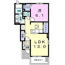 Ｗ・クイーンバリー　Ａ 1階1LDKの間取り
