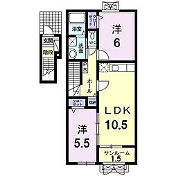 ピアチェーレＢ 2階2LDKの間取り