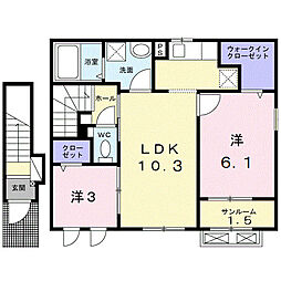 ラ・カーサ・フエリーチェ 2LDKの間取図画像