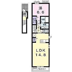 ブリーズ・Ｋ　壱番館 2階1LDKの間取り