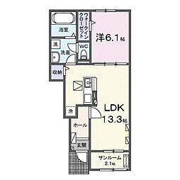 アドラブールＢ 1階1LDKの間取り