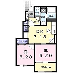 エテルノ・グレイスビュー 2DKの間取図画像
