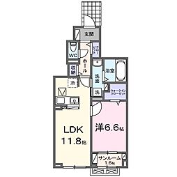 琴福 1階1LDKの間取り
