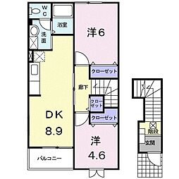 エヴァグリーンＢ 2階2DKの間取り
