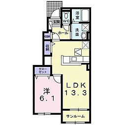 フローラルコート2 1LDKの間取図画像