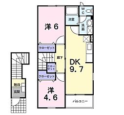 プリマヴェーラＣ 2階2DKの間取り