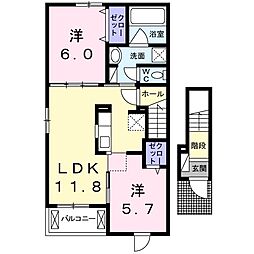 アウローラ・古祖原2A 2LDKの間取図画像