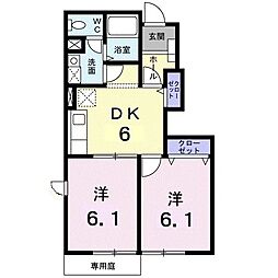 リバーサイド・ドリームVII 1階2DKの間取り