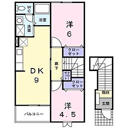ラフォーレ 2階2DKの間取り