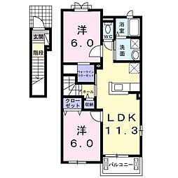 プラシードII 2階2LDKの間取り