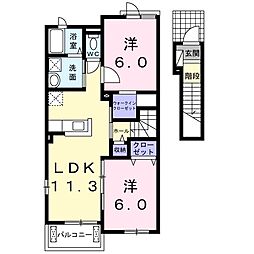 スバルI 2階2LDKの間取り