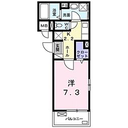 エーベル石山2 1Kの間取図画像