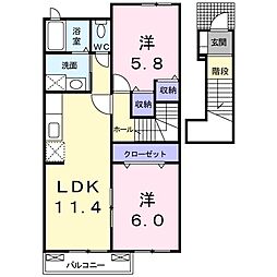 グレイススクエア　Ｓ 2階2LDKの間取り