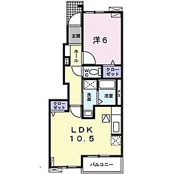 エスポワール梅美台 1LDKの間取図画像