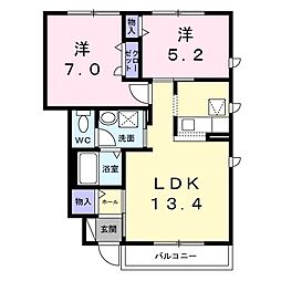 シャーメゾンきざきA 2LDKの間取図画像