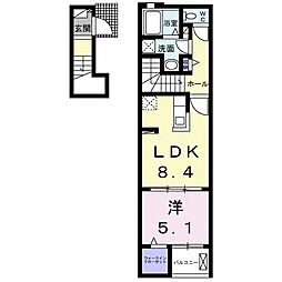 アクアプラ浅江6　II 2階1LDKの間取り