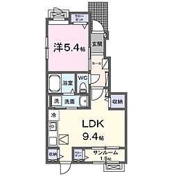 椿 1階1LDKの間取り