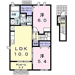 ヌーベルオーブ 2LDKの間取図画像