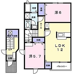 セントラル・ケイＣ棟 2階2LDKの間取り