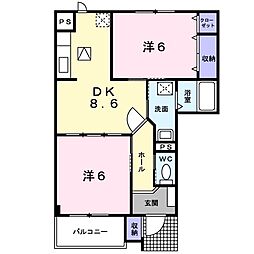 コ−ポさくら　Ｂ棟 1階2DKの間取り