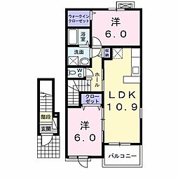 エルンテ　東沖 2階2LDKの間取り