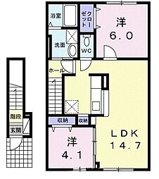 ヒルグレイス 2階2LDKの間取り