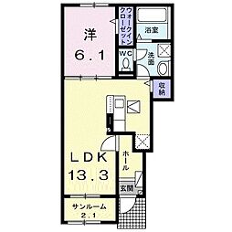 ベルフラワーＢ 1階1LDKの間取り