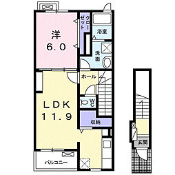 六角Ｅａｓｔ 2階1LDKの間取り