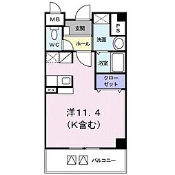 フリーデン 4階ワンルームの間取り
