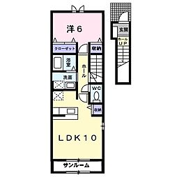ミューセブン 2階1LDKの間取り