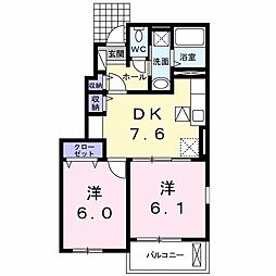 ラ・ドゥサー2 2DKの間取図画像