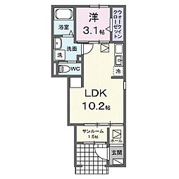 ベルカノン 1階1LDKの間取り