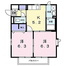カーサ・ソレアード 2DKの間取図画像