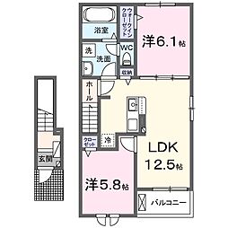 ユイマールI 2階2LDKの間取り