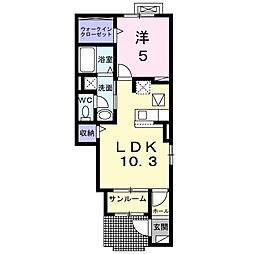 シャルマンIII 1階1LDKの間取り