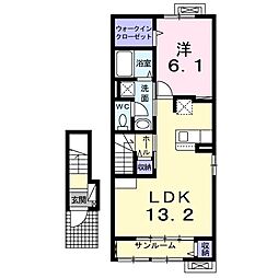 シャルマンIII 2階1LDKの間取り