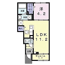 リベルテI 1階1LDKの間取り
