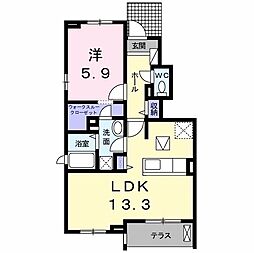 フランウエストB 1LDKの間取図画像