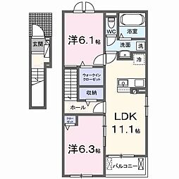 各務原市大野町2丁目アパート 2LDKの間取図画像