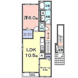 グレースヒルズGAMO C棟 1LDKの間取図画像