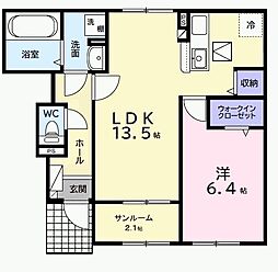 長生郡一宮町一宮アパート 1LDKの間取図画像
