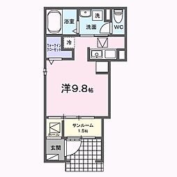 ラポールVII 1階ワンルームの間取り