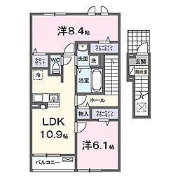 梶賀アパートII 2階2LDKの間取り