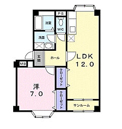 ハイフォーレスト 1LDKの間取図画像