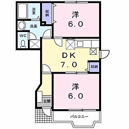 ドルフＭ 1階2DKの間取り